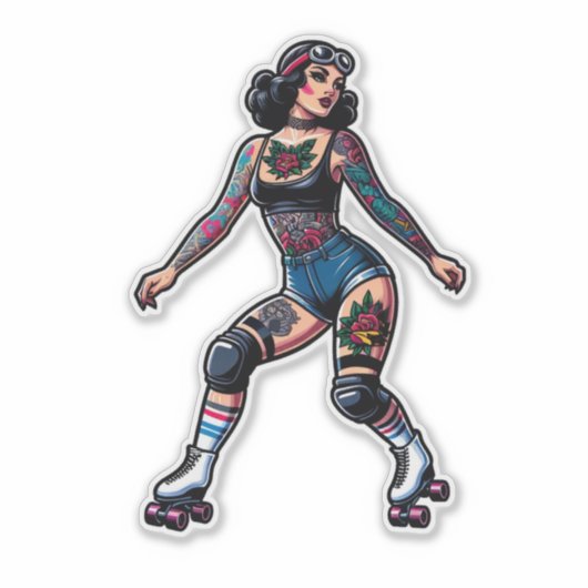 Aangepaste-Cut Vinyl Sticker: Roller Girl Sticker (Voorkant)