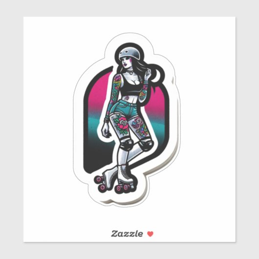 Aangepaste-Cut Vinyl Sticker: Roller Girl Sticker (Vel)