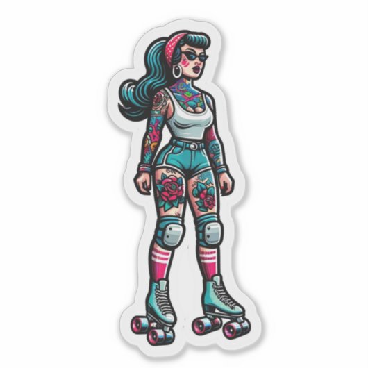 Aangepaste-Cut Vinyl Sticker: Roller Girl Sticker (Voorkant)