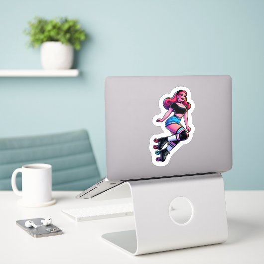 Aangepaste-Cut Vinyl Sticker: Roller Girl Sticker (Laptop op bureau)