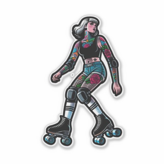 Aangepaste-Cut Vinyl Sticker: Roller Girl Sticker (Voorkant)