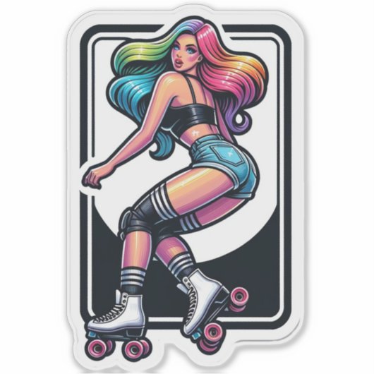 Aangepaste-Cut Vinyl Sticker: Roller Girl Sticker (Voorkant)