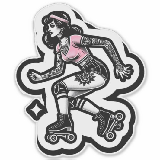 Aangepaste-Cut Vinyl Sticker: Roller Girl Sticker (Voorkant)
