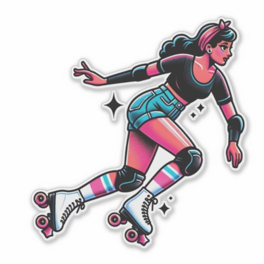 Aangepaste-Cut Vinyl Sticker: Roller Girl Sticker (Voorkant)