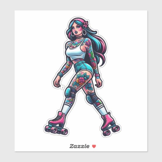 Aangepaste-Cut Vinyl Sticker: Roller Girl Sticker (Vel)