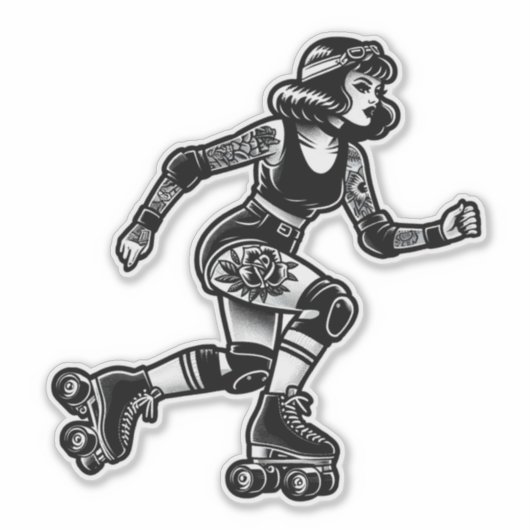 Aangepaste-Cut Vinyl Sticker: Roller Girl Sticker (Voorkant)