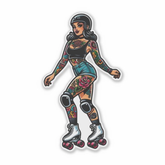 Aangepaste-Cut Vinyl Sticker: Roller Girl Sticker (Voorkant)
