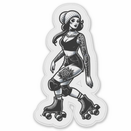 Aangepaste-Cut Vinyl Sticker: Roller Girl Sticker (Voorkant)