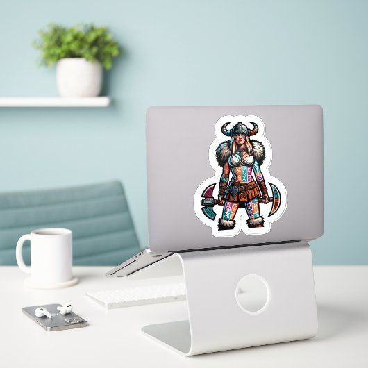 Aangepaste-Cut Vinyl Sticker: Warrior Woman Sticker (Laptop op bureau)