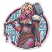 Aangepaste-Cut Vinyl Sticker: Warrior Woman Sticker (Voorkant)