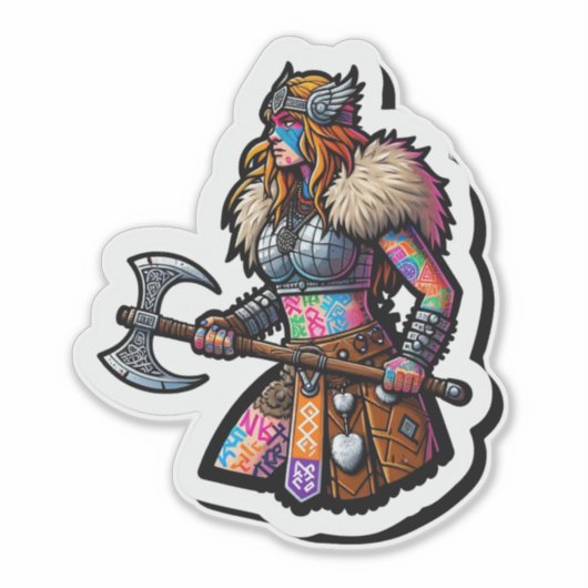 Aangepaste-Cut Vinyl Sticker: Warrior Woman Sticker (Voorkant)