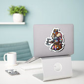 Aangepaste-Cut Vinyl Sticker: Warrior Woman Sticker (Laptop op bureau)
