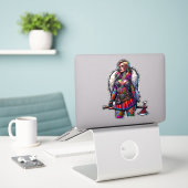 Aangepaste-Cut Vinyl Sticker: Warrior Woman Sticker (Laptop op bureau)