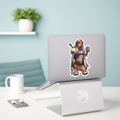 Aangepaste-Cut Vinyl Sticker: Warrior Woman Sticker (Laptop op bureau)