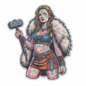 Aangepaste-Cut Vinyl Sticker: Warrior Woman Sticker (Voorkant)