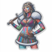 Aangepaste-Cut Vinyl Sticker: Warrior Woman Sticker (Voorkant)