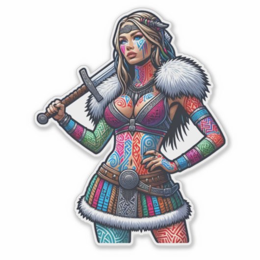Aangepaste-Cut Vinyl Sticker: Warrior Woman Sticker (Voorkant)