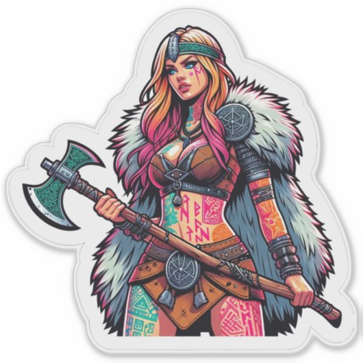 Aangepaste-Cut Vinyl Sticker: Warrior Woman Sticker (Voorkant)