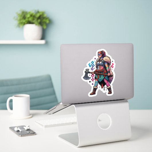Aangepaste-Cut Vinyl Sticker: Warrior Woman Sticker (Laptop op bureau)