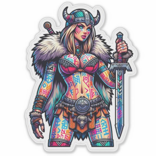 Aangepaste-Cut Vinyl Sticker: Warrior Woman Sticker (Voorkant)