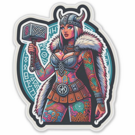 Aangepaste-Cut Vinyl Sticker: Warrior Woman Sticker (Voorkant)