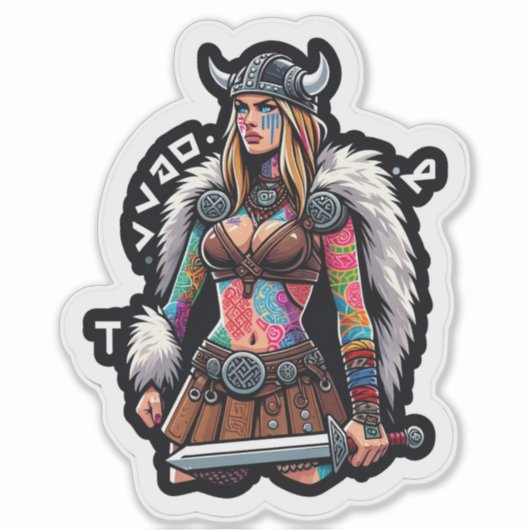 Aangepaste-Cut Vinyl Sticker: Warrior Woman Sticker (Voorkant)