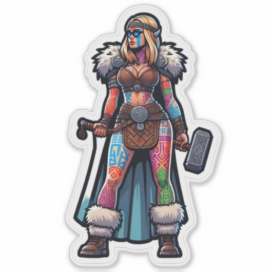 Aangepaste-Cut Vinyl Sticker: Warrior Woman Sticker (Voorkant)