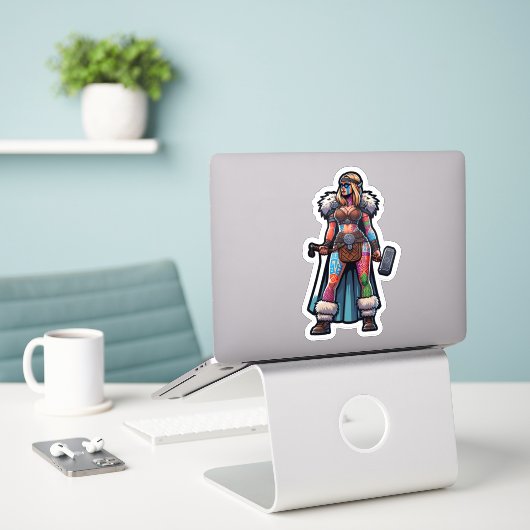 Aangepaste-Cut Vinyl Sticker: Warrior Woman Sticker (Laptop op bureau)