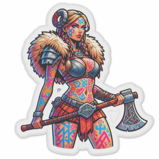 Aangepaste-Cut Vinyl Sticker: Warrior Woman Sticker (Voorkant)