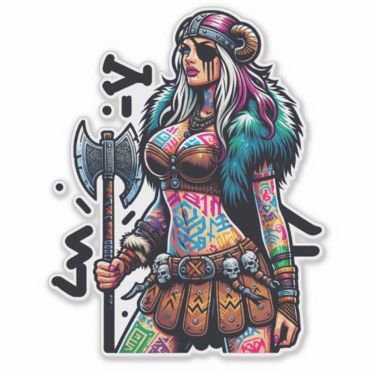 Aangepaste-Cut Vinyl Sticker: Warrior Woman Sticker (Voorkant)