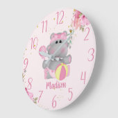 Aangepaste Cute Baby Hippo Floral Large Clock Grote Klok (Hoek)