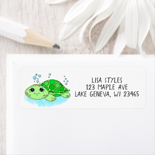 Aangepaste Cute Baby Turtle Cartoon Etiket (Insitu)