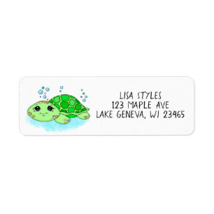 Aangepaste Cute Baby Turtle Cartoon Etiket