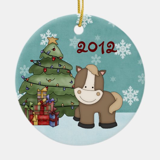 Aangepaste Cute Baby's eerste kerstpaard Keramisch Ornament (Voorkant)