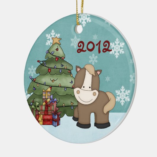 Aangepaste Cute Baby's eerste kerstpaard Keramisch Ornament (Links)