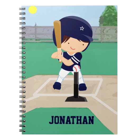Aangepaste Cute Baseball cartoon player Notitieboek (Voorkant)