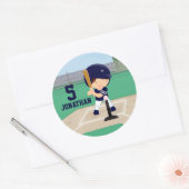 Aangepaste Cute Baseball cartoon player Ronde Sticker (Envelop)