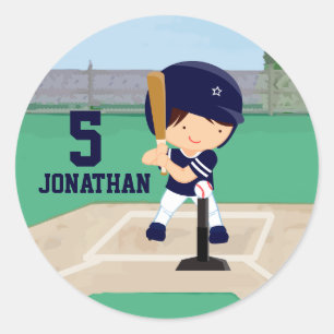 Aangepaste Cute Baseball cartoon player Ronde Sticker