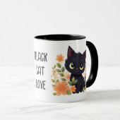 Aangepaste Cute Black Kitten met bloemen Mok (Voorkant rechts)