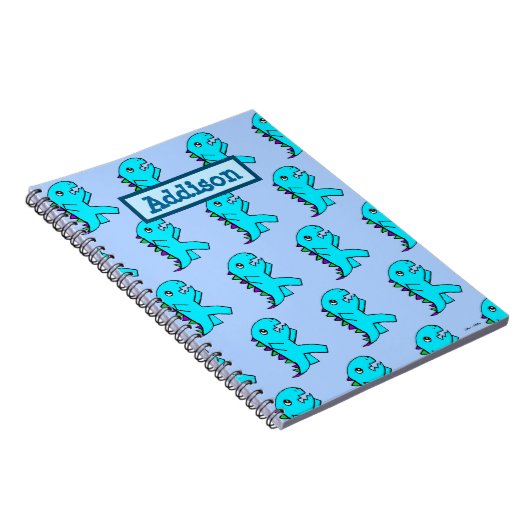 Aangepaste Cute Blue Dinosaur Notitieboek (Rechterzijde)
