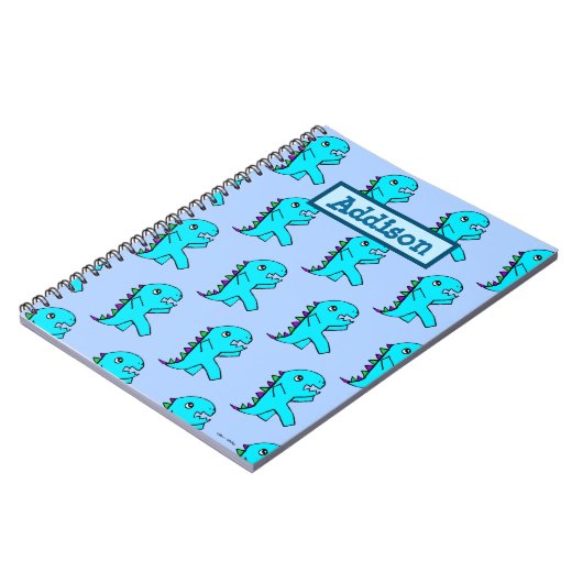 Aangepaste Cute Blue Dinosaur Notitieboek (Linkerzijde)