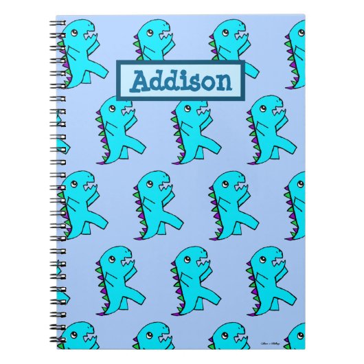 Aangepaste Cute Blue Dinosaur Notitieboek (Voorkant)