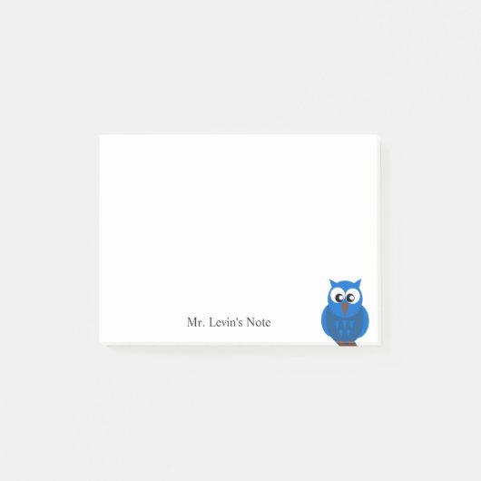 Aangepaste Cute Blue Owl Cartoon Post-it Note (Voorkant)