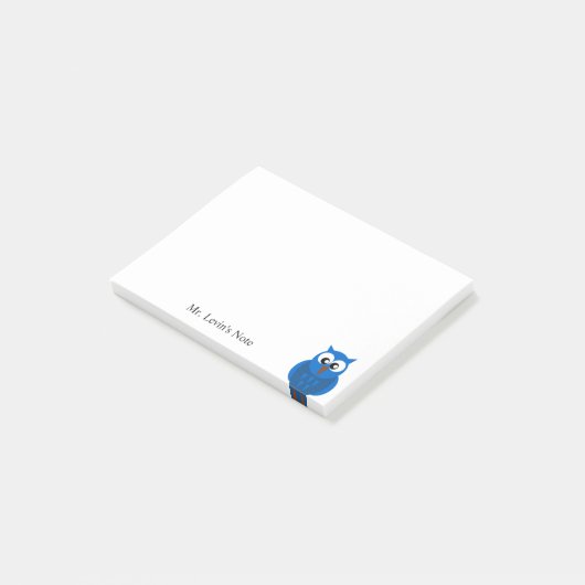 Aangepaste Cute Blue Owl Cartoon Post-it Note (Schuin)