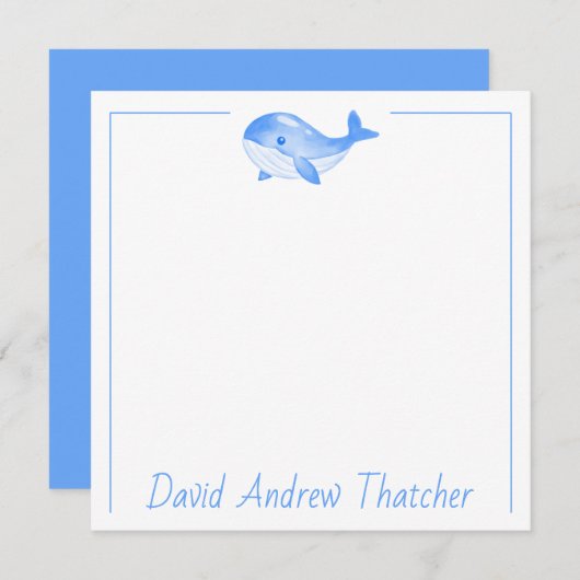 Aangepaste Cute Blue Whale Notitiekaartje (Voorkant / Achterkant)