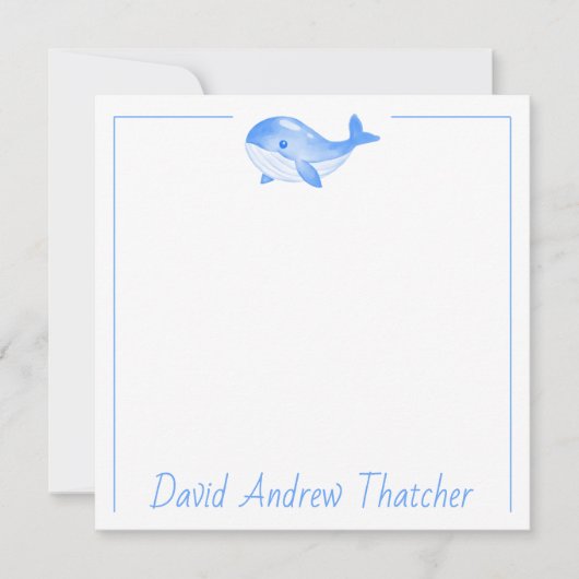 Aangepaste Cute Blue Whale Notitiekaartje (Voorkant)