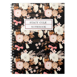 Aangepaste Cute Brown Pink Waterverf Floral Notitieboek