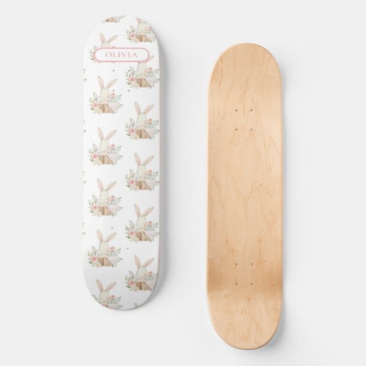 Aangepaste Cute Bunny Rabbit Floral Persoonlijk Skateboard (Voorkant)