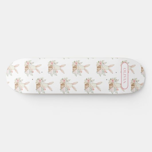 Aangepaste Cute Bunny Rabbit Floral Persoonlijk Skateboard (Horizontaal)