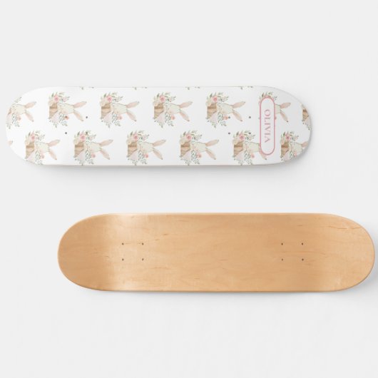 Aangepaste Cute Bunny Rabbit Floral Persoonlijk Skateboard (Horizontaal)
